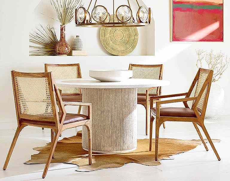 Round Corbin table in dining area